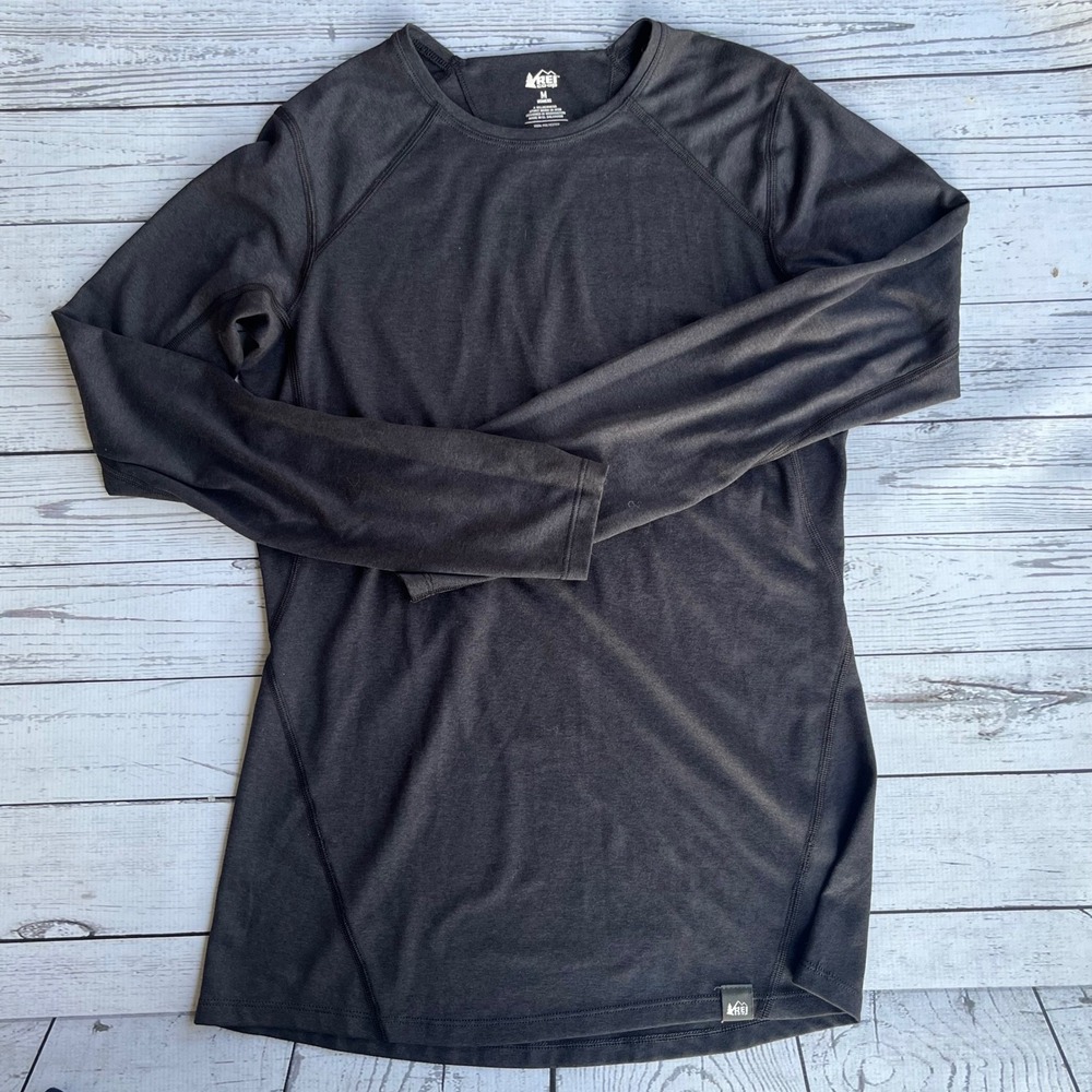 REI Co-op Womens Base Layer Top M Gray Long Sleeve Polyester Hiking Activewear